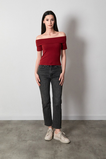 Fulla Moda Basic Madonna Collar Blouse