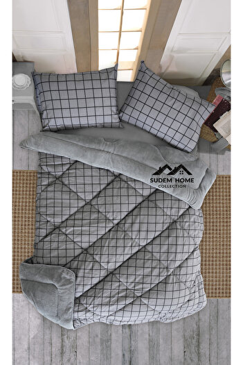 Sudem Home Collection Wellsoft Comforter Fleece Pufidik Comforter Set - Double, Double Sided, Smoked Square
