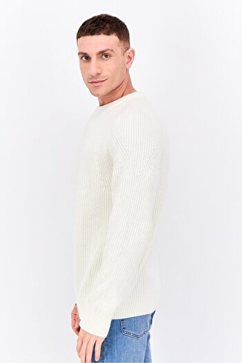 Jules Men Crew Neck Long Sleeves Textured Sweater, Cream