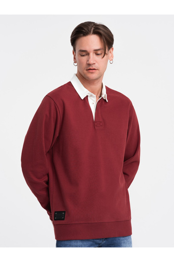 OMBRE Men's sweatshirt with white polo collar - maroon V3 OM-SSNZ-0132 L