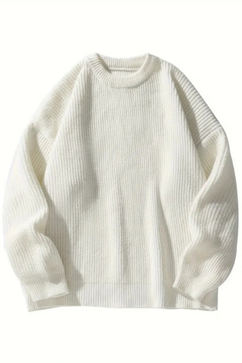 Tarz Cool Men's White Regular Fit Crew Neck Braided Knitwear