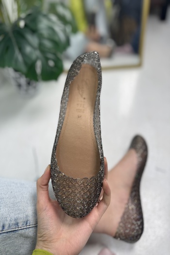 ALDİ Pantofi de zi cu zi pentru femei, anti-alunecare, cu talpă groasă, negru, argintiu, moale, elegant, pentru piscină, plajă, mare, J2