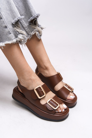 Riccon Ghinreda Double Buckle Women's Sandals - Brown Skin 0012793