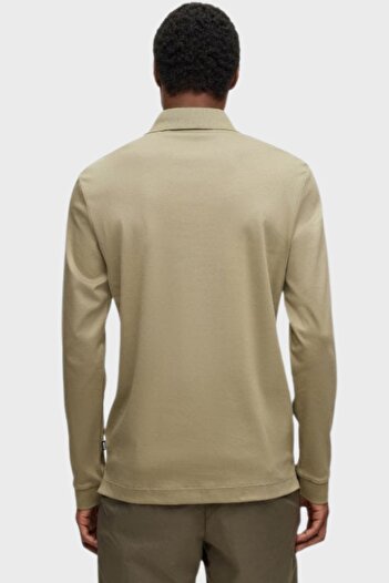 BOSS Men Regular Fit Brand Logo Long Sleeve Polo Shirt, Olive