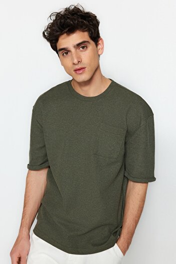 Trendyol Collection Khaki Color Oversize Crew Neck Plus Size T-Shirt - Tmnss25Bf00000