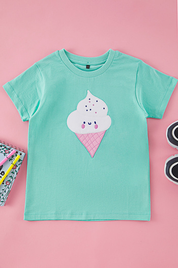 TRENDYOLKIDS Πλεκτό T-Shirt - Mint Print, TKDSS25TS00070