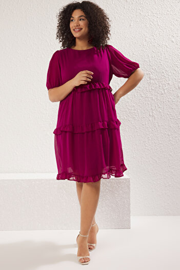 Trendyol Curve Plum Tulle Detailed Woven Dress Tbbss23Ah00056