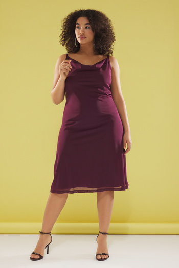 Trendyol Curve Plum Degaje Neckline Knitted Plus Size Tulle Dress Tbbss25Ah00011