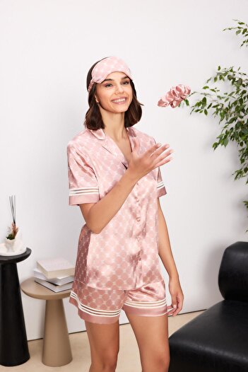 Pierre Cardin Satin Piping Women's Pajama Set - 1325 Brandy