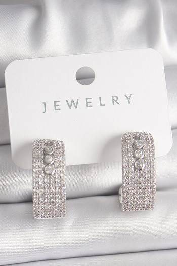 SeyCey.co Brass Silver Color Zircon Stone Hoop Messika Model Women's Earrings