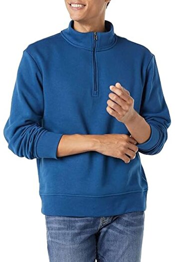 FATELLA Erkek Yarım Fermuarlı Uzun Kollu Polar İndigo Mavi Sweatshirt