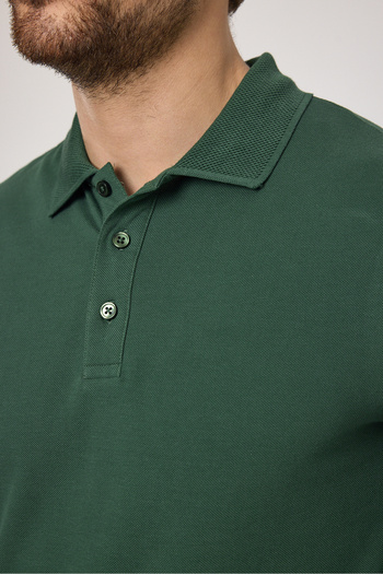 Frappoli Frank Men's Polo T-Shirt - Green, 100% Cotton, Pique Fabric, Slim Fit, Long Sleeve