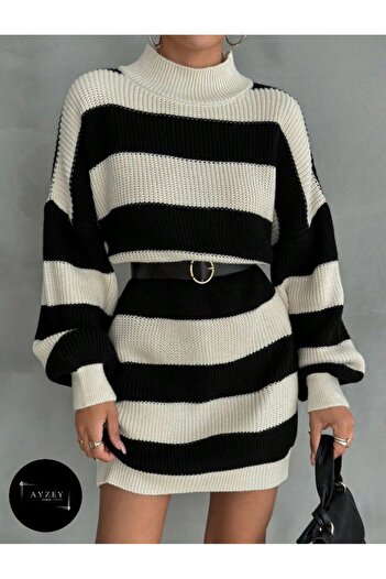 Ayzeyfashion1 Μαύρο και άσπρο πλεκτό φόρεμα