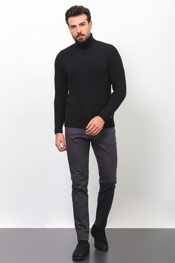 Mcr Ανδρικό πουλόβερ με σχέδια Slim Fit Full Turtleneck Wool Μαύρο - 11398.22K