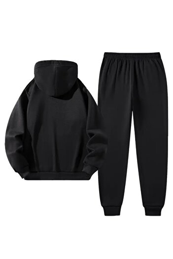 LAND MODA Унисекс черен анцуг с качулка