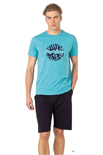 Pierre Cardin 6074 Men's Short Sleeve Shorts Pajama Suit-Blue