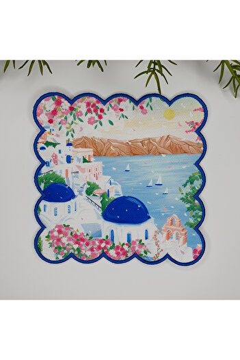 DECO Santorini Scenery Design Embroidery Cocktail Napkin - 1 Piece