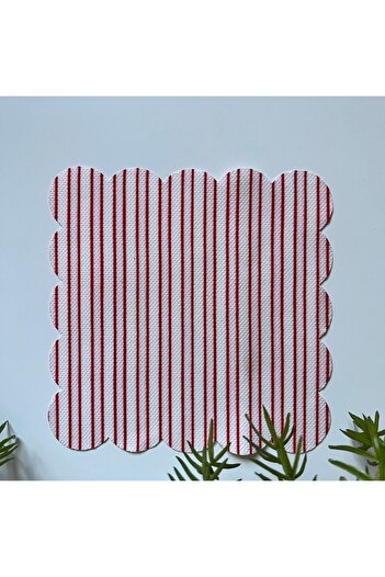 DECO Digital Printed Red Pink Striped Laser Cut Decorative Cocktail Napkins