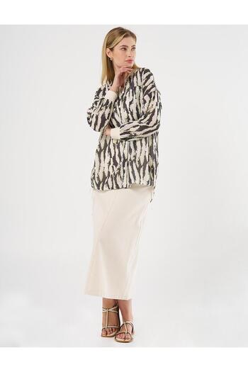 Kayra Khaki Colored Printed College Collar Tunic