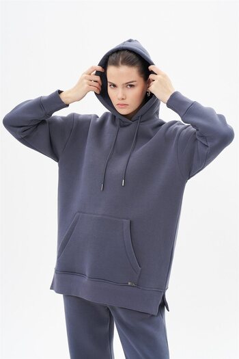 Kayra Anthracite Hooded Kangaroo Pocket Sweatshirt