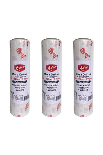 Roll-Up Față de masă laminată din hârtie de unică folosință - 100x150 Cm. - Model floral - 16 foi 3 role