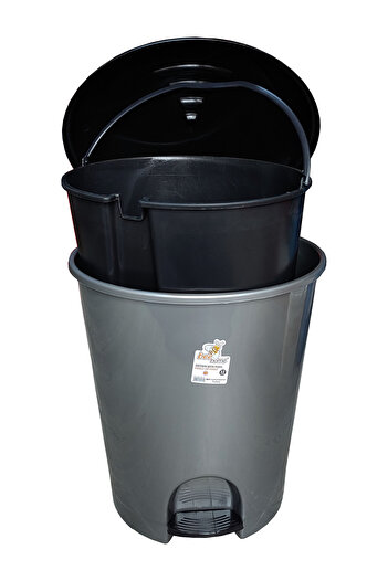 Bee Home Plastic Pedal Press Open Lid Trash Can / 12 Liters / Gray / 27 X 30 X 33 Cm.