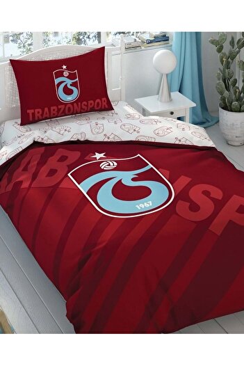 Taç Ranforce Single Duvet Cover Set - Licensed, Elastic and Burgundy Logo - Trabzonspor