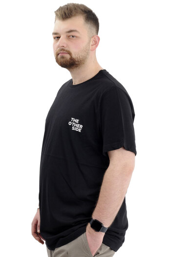 ModeXL King Size Men's Black T-Shirt - Crew Neck, Printed THE OTHER SIDE U24039