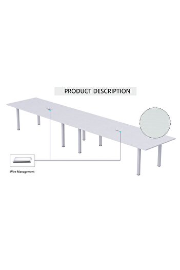 Mahmayi Meeting Table Conference Table with Wire Management & Metal Legs-12 Seater, U-Leg (White)