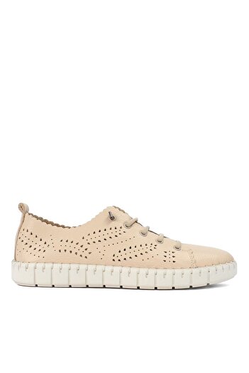 Celal Gültekin Women's Beige Lace-Up Thick Soled Leather Shoes
