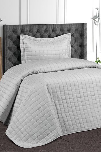 REYS Star Quilted Single Bedspread Set - Gray -