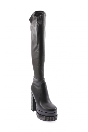 Guja Cizme elastice din piele cu platformă pentru femei, cu toc, Stone Knee