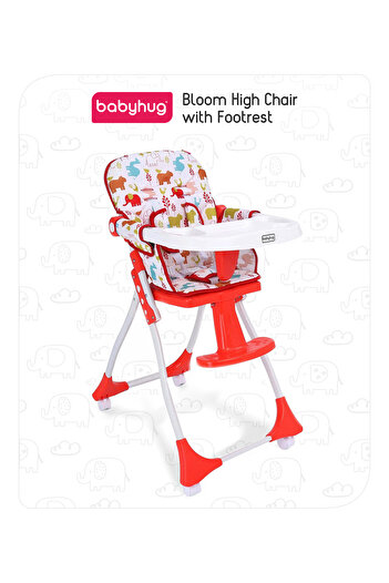Babyhug Bloom High Chair with Footrest Animal Print - Red