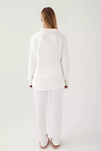 Pierre Cardin Women's Ecru Pajamas Set - Modal & Cotton, Long Sleeve, Button Front