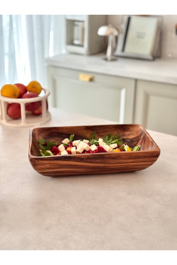 Dekorzdükkan Acacia Deep Rectangular Salad Bowl (17X30Cm)