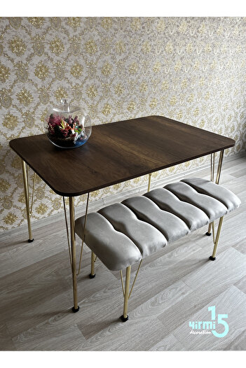 Yirmi15 Gold Metal Ayaklı 70x110 Barok  Mutfak Masası -Balkon-Çalışma Masası