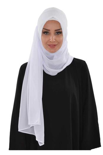 Ayşe Tasarım Practical Chiffon Shawl with Side Gathered Design, Ps-8, White