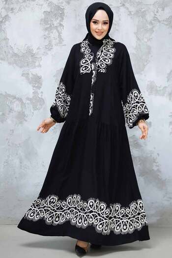 Neva Style Μαύρο Φόρεμα Hijab - Μοτίβο, Μοντέλο 18237S