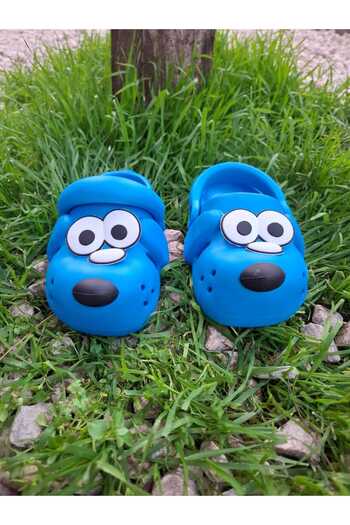 polivizyon Children's Blue Slippers with Cute Dog Figure Garden Slippers Beach Seaside Bathroom Slippers and Sandals