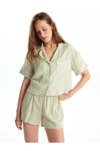 LC Waikiki Lcw Dream Shirt Collar Print Women's Shorts Pajamas Set