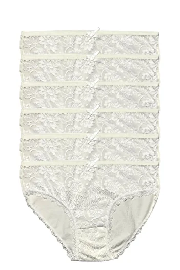 Gizli Butik Set of 6 Ecru Color Lace Cotton Women's Bikini Panties