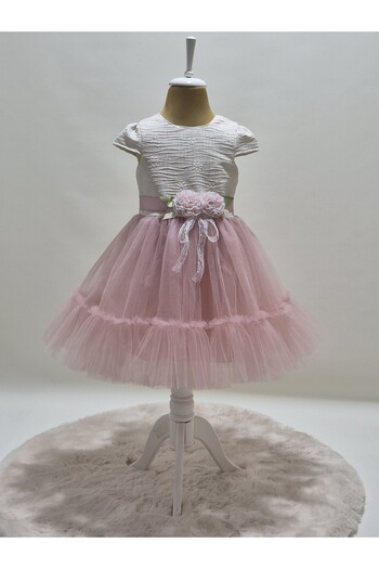 Şenkız Girl Child Tulle Detailed Princess Dress Birthday Party Girl Dress with a Crown Gift