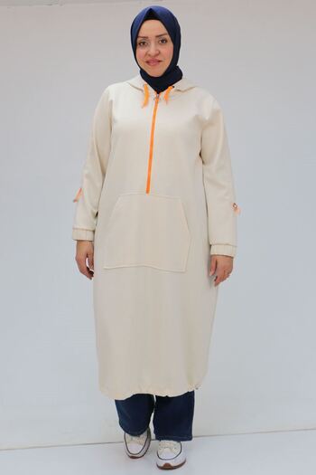 Eslina 48096 Plus Size Kangaroo Pocket Osyho Tunic - Beige