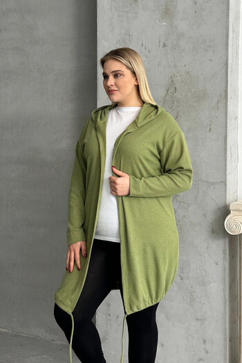 Stil Diva Plus Size Long Sleeve Hooded Front Closure Corduroy Cardigan 74-136