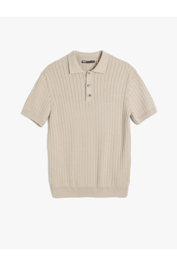 Koton Polo neck cotton textured short sleeve knitwear sweater.