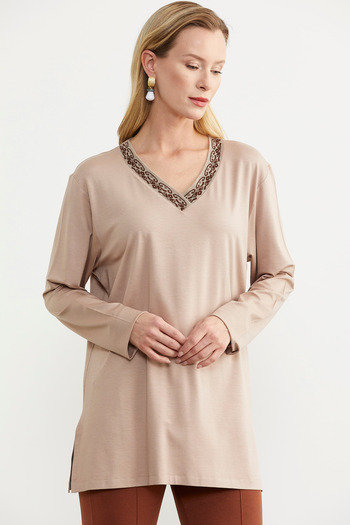 Sementa Tricou cu mânecă lungă bej - Detaliu guler