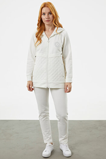 Sementa Hooded Tracksuit with Quilted Detail - Ecru