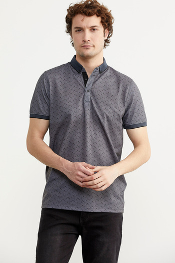 Sementa Patterned Slim Fit Knitwear Polo Collar T-Shirt - Petrol