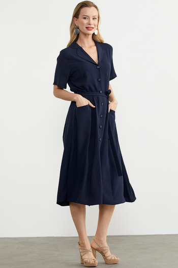 Sementa Φόρεμα πουκάμισο Navy Blue Midi Crepe