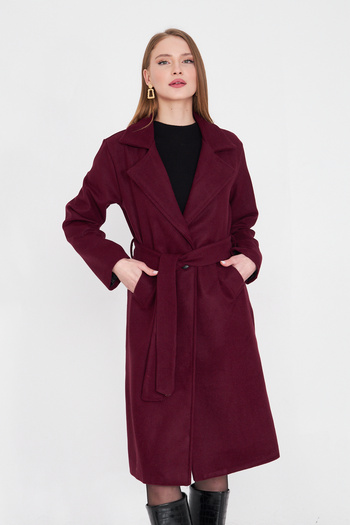 SevdeUgur Women's Plum Belted Buttoned Cashmere Coat / Sevde Ugur